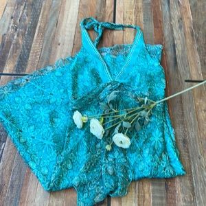 Teal and gray halter dress